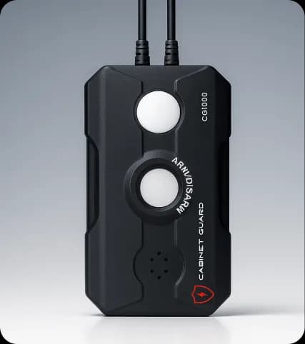 Cabinet Guard CG-1000 alarm installed for cabinet door tamper detection