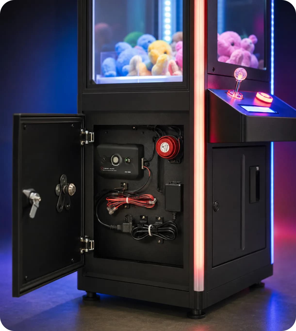 Cabinet Guard CG-1000 installed in an open claw machine cabinet