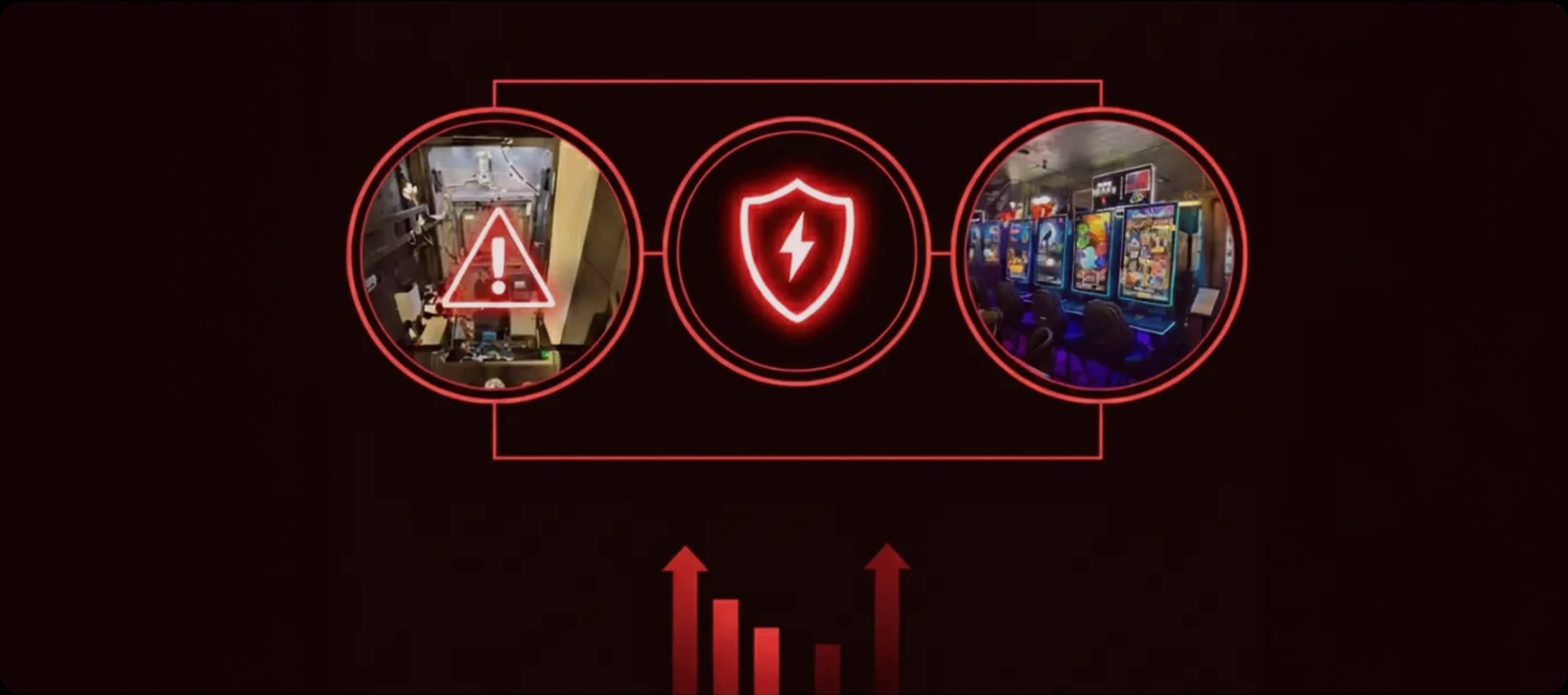 Icon graphic of cabinet alert and secure VGT location with rising risk indicators