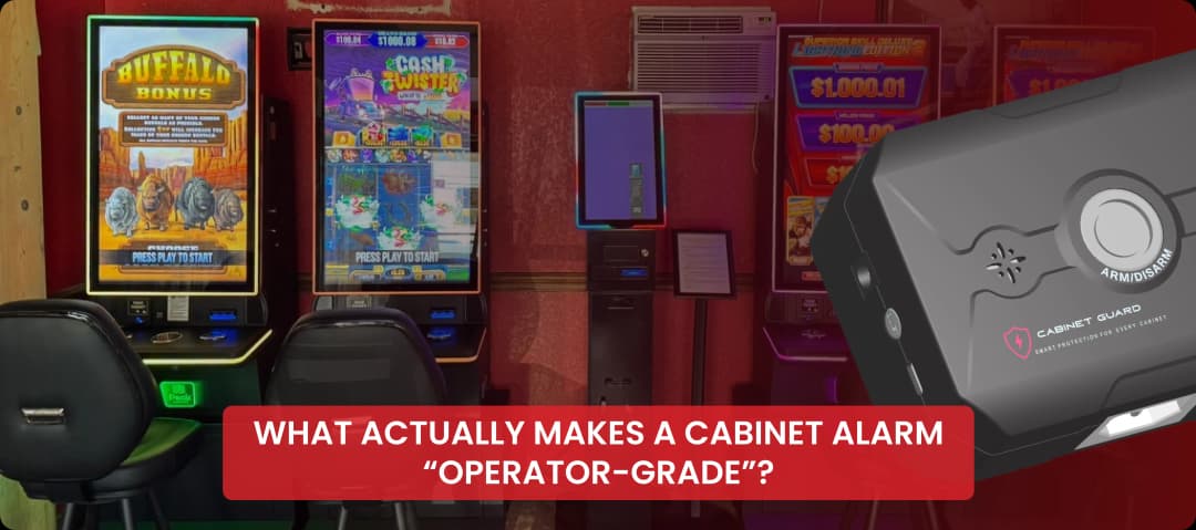 Cabinet Guard CG-1000 operator-grade tamper alarm for skill game and amusement machines.