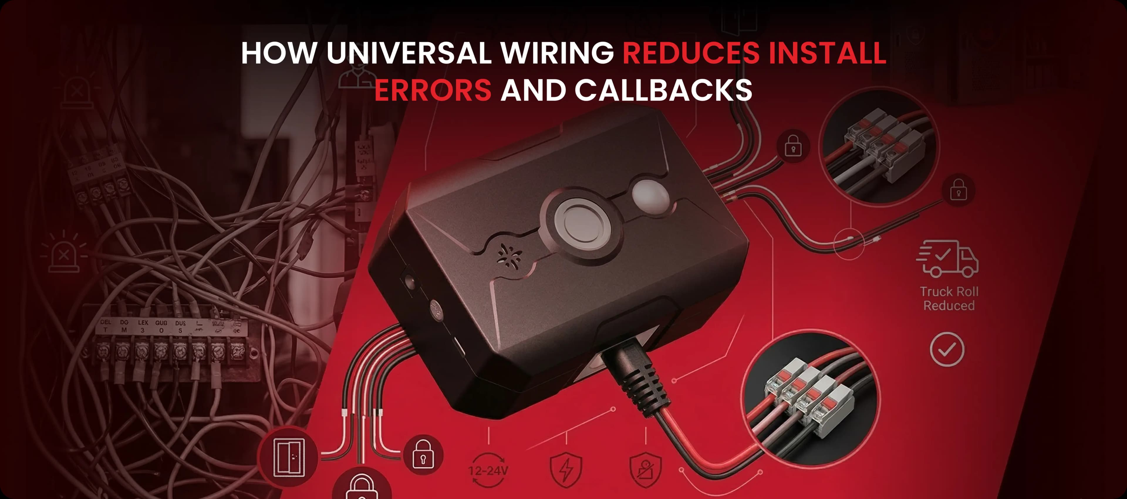 CG-1000 cabinet door alarm with universal wiring and spring cage terminals for route operators.