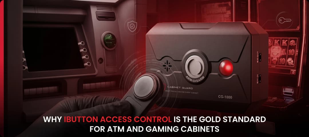 CG-1000 universal cabinet alarm with iButton probe for secure, uncopyable key access in gaming and ATM machines.