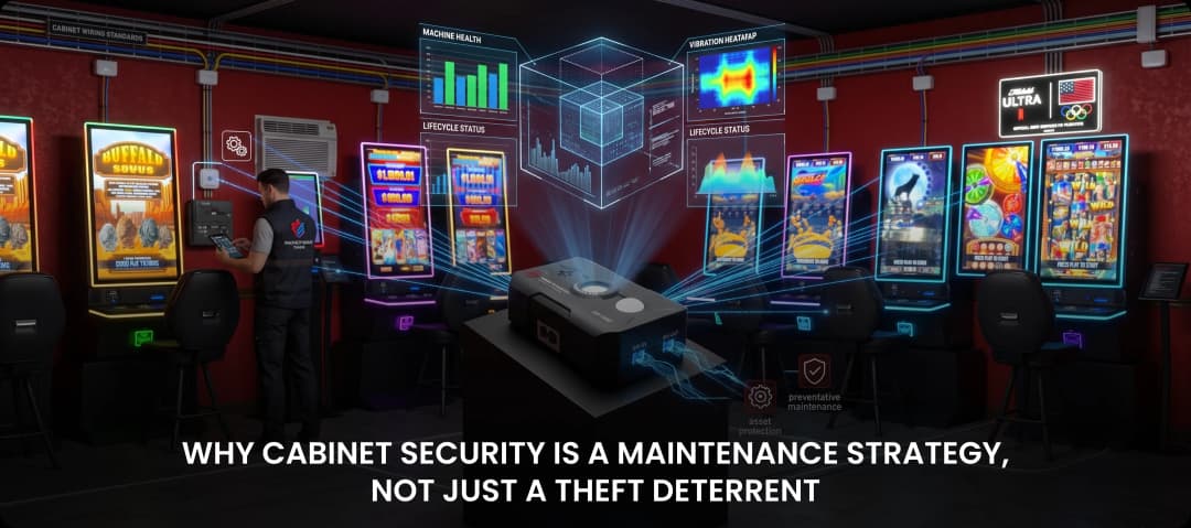 CG-1000 alarm unit protecting a fleet of skill games from tampering.