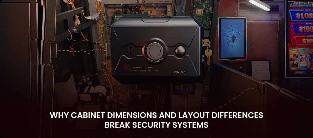CG-1000 tamper alarm unit installed inside an open skill game machine layout with complex wiring.