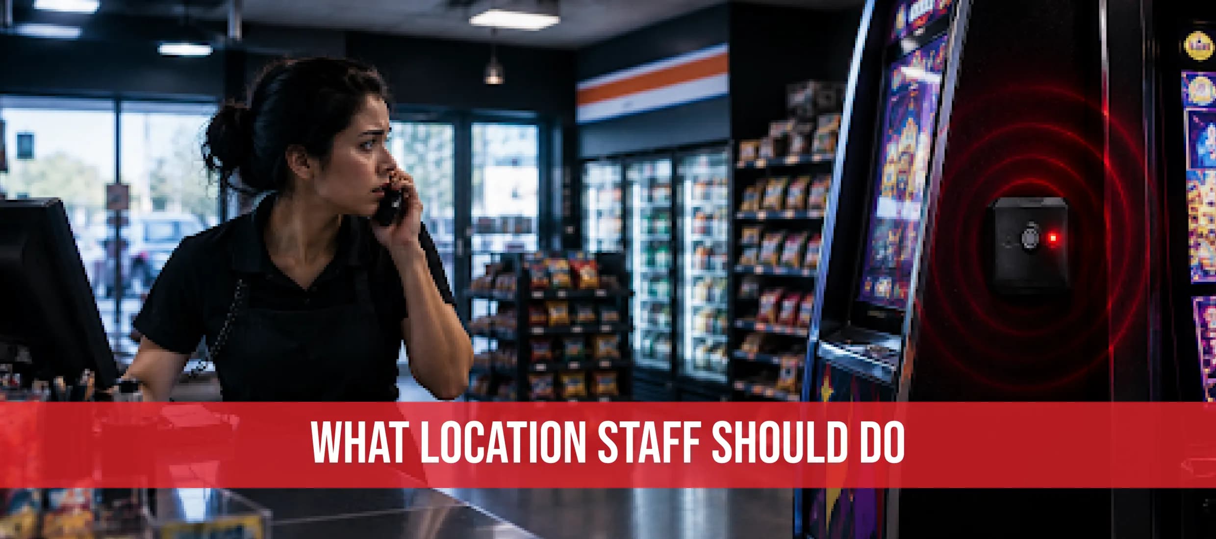 Convenience store employee calling the operator after a cabinet alarm went off.