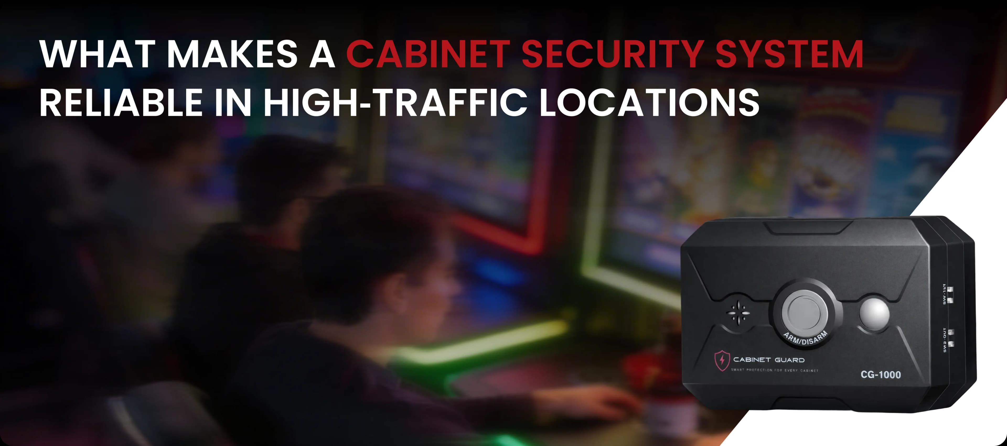 Cabinet Guard CG-1000 with gaming machines showing reliable security in high-traffic locations