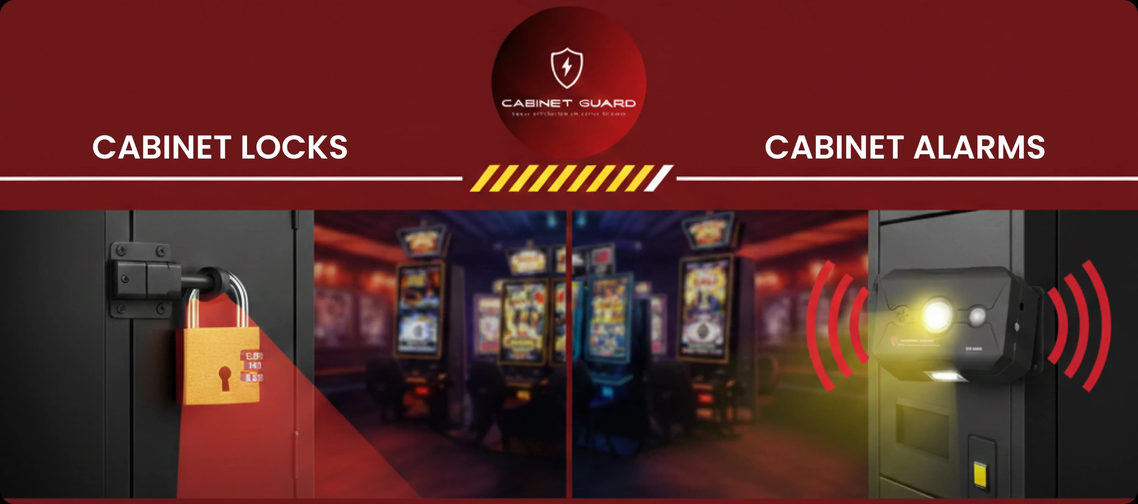 Cabinet locks vs cabinet alarms comparison showing passive lock and active tamper alarm system